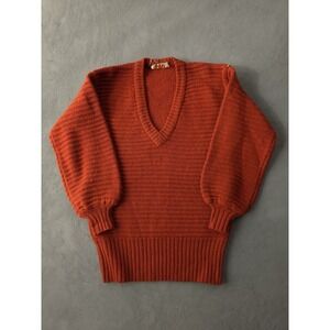 Vintage 1970s Heavyweight Wool Chunky Knit Burnt Orange Sweater Men's M